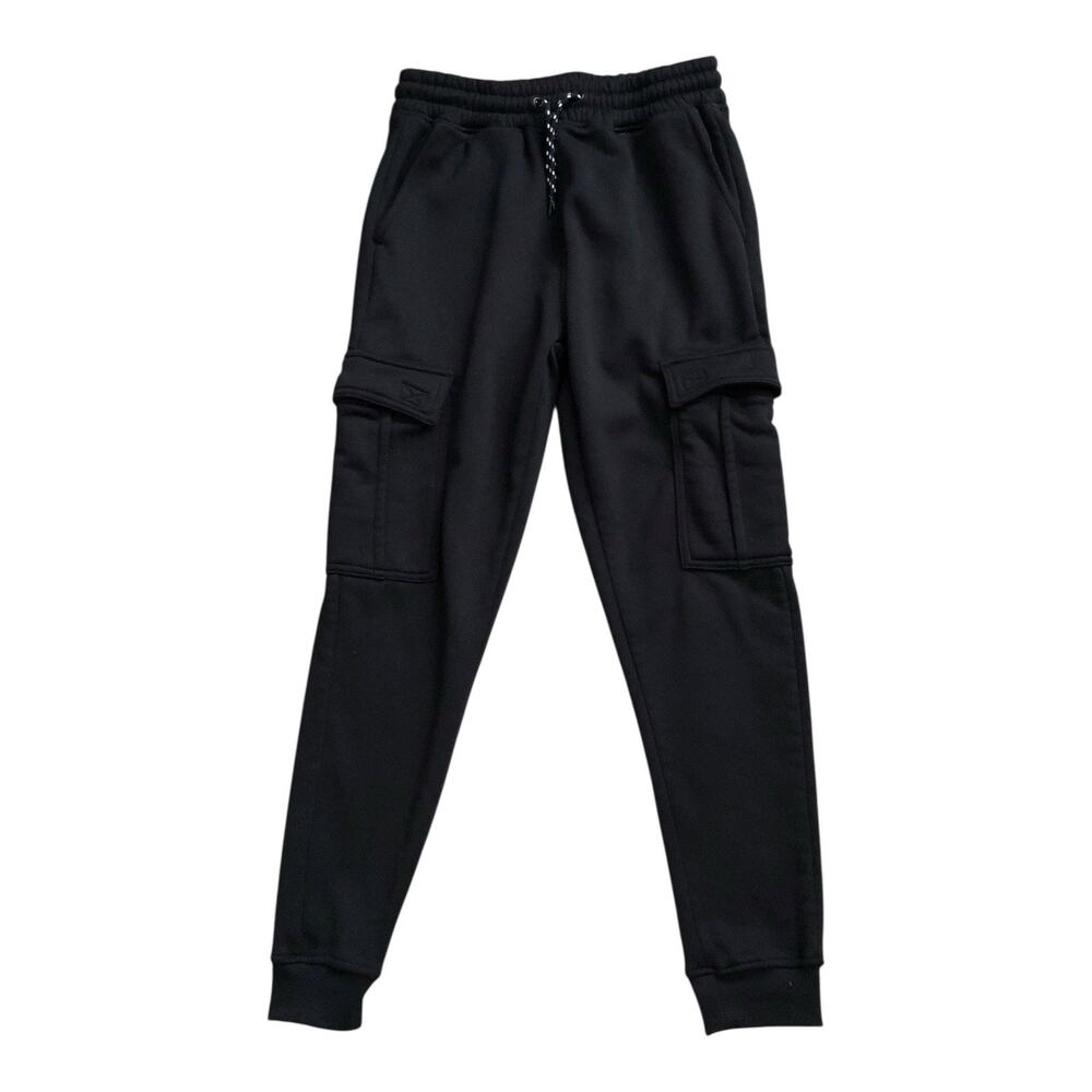 Hype Mens Black Cargo Jogger Sweatpants Drawstring Waist Streetwear Size Medium
